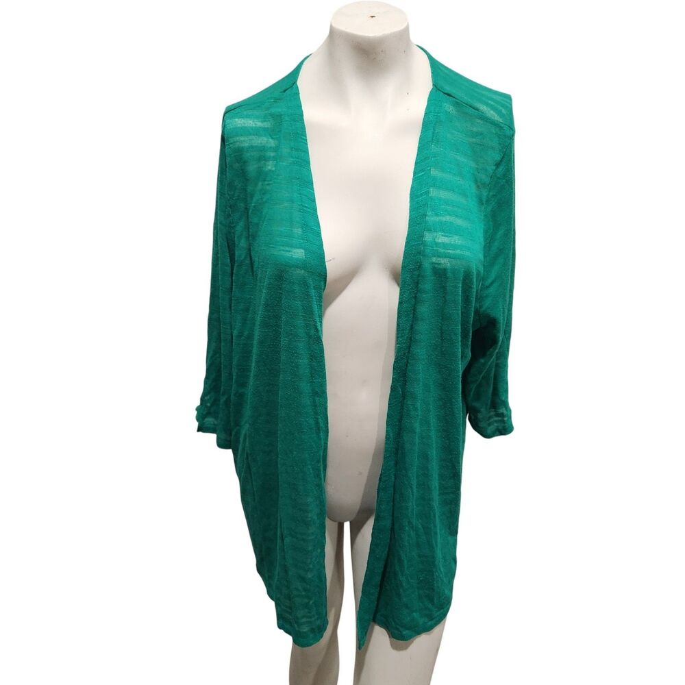 Catherines 2X 22/24W‎ Green Open Front Cardigan Lightweight Sheer Slub